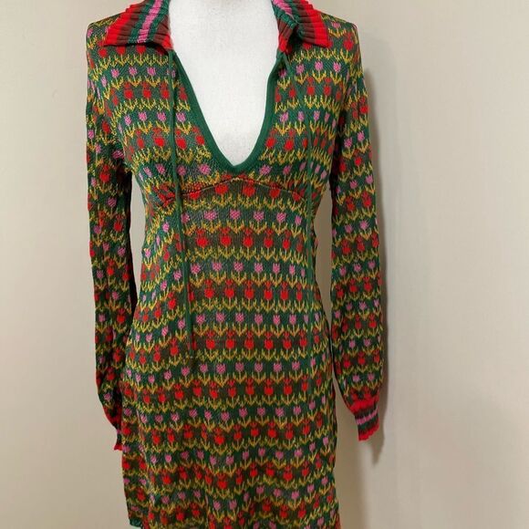Free  People X REVOLVE Milano Mini Dress Green
Red Knit Long Sleeve M - Picture 3 of 11